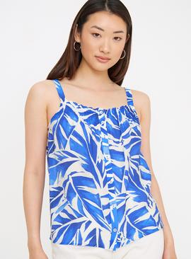 Blue Palm Printed Sleeveless Shell Top 