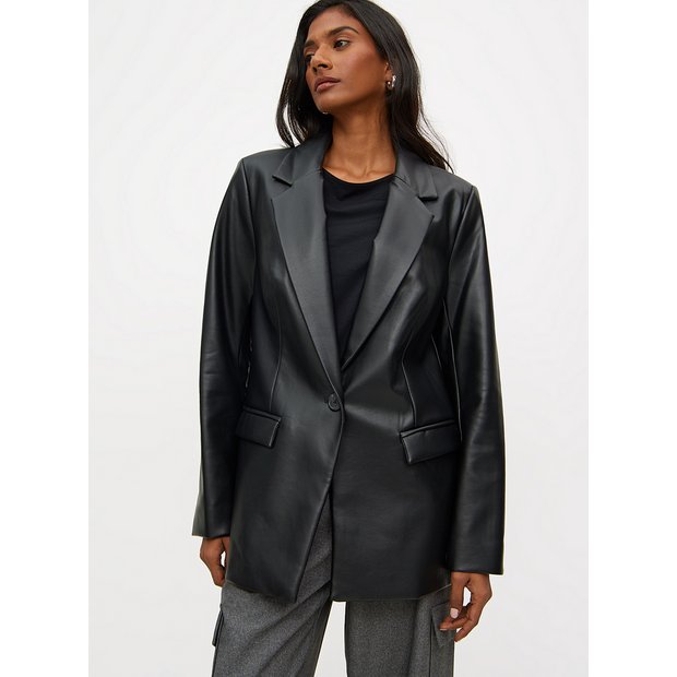 Buy Black Faux Leather Single Breasted Blazer 10 Blazers Tu