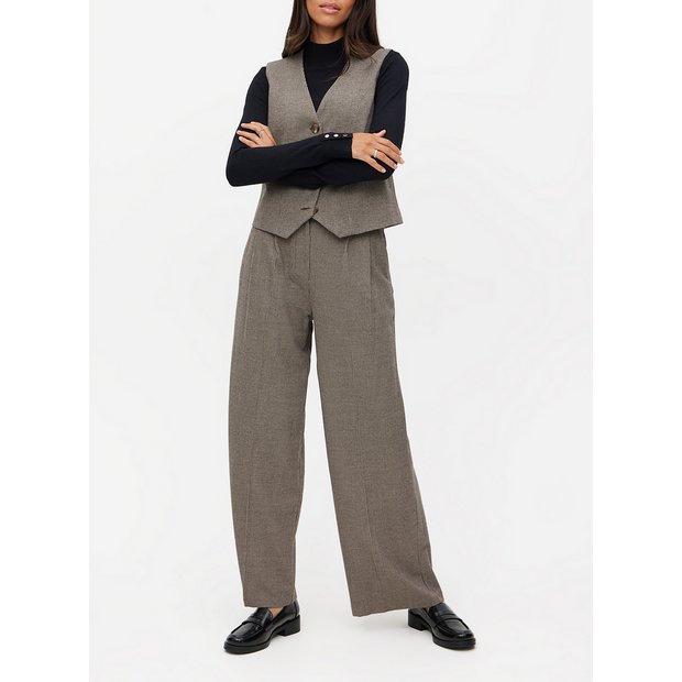 Buy Brown Dogtooth Wide Leg Tailored Trousers 10L Trousers Tu