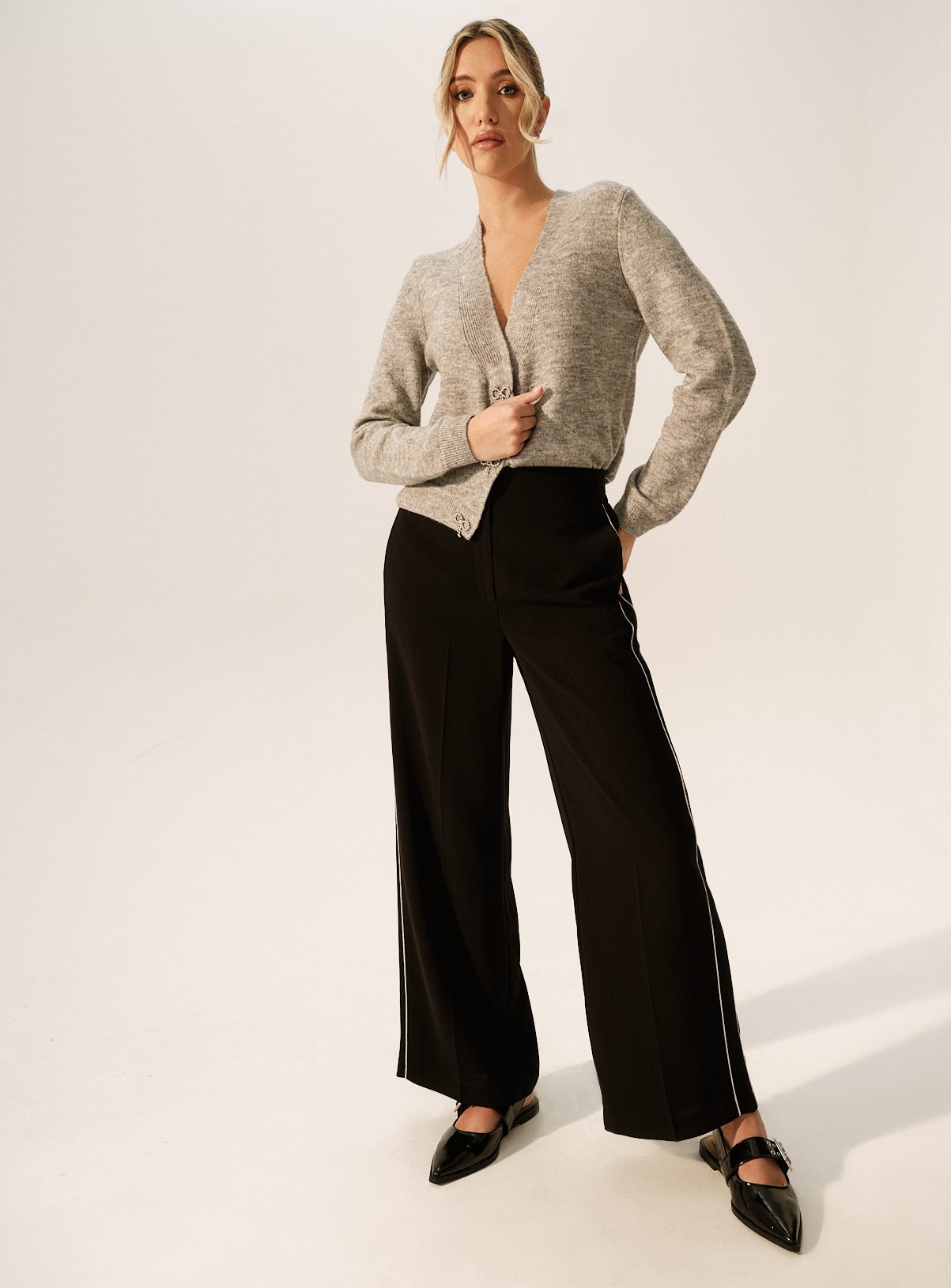 Black Glitter Side-Stripe Wide Leg Trousers  