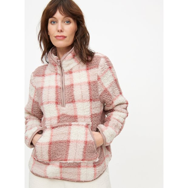 Buy Pink Check Borg Quarter Zip Lounge Top L Loungewear Argos