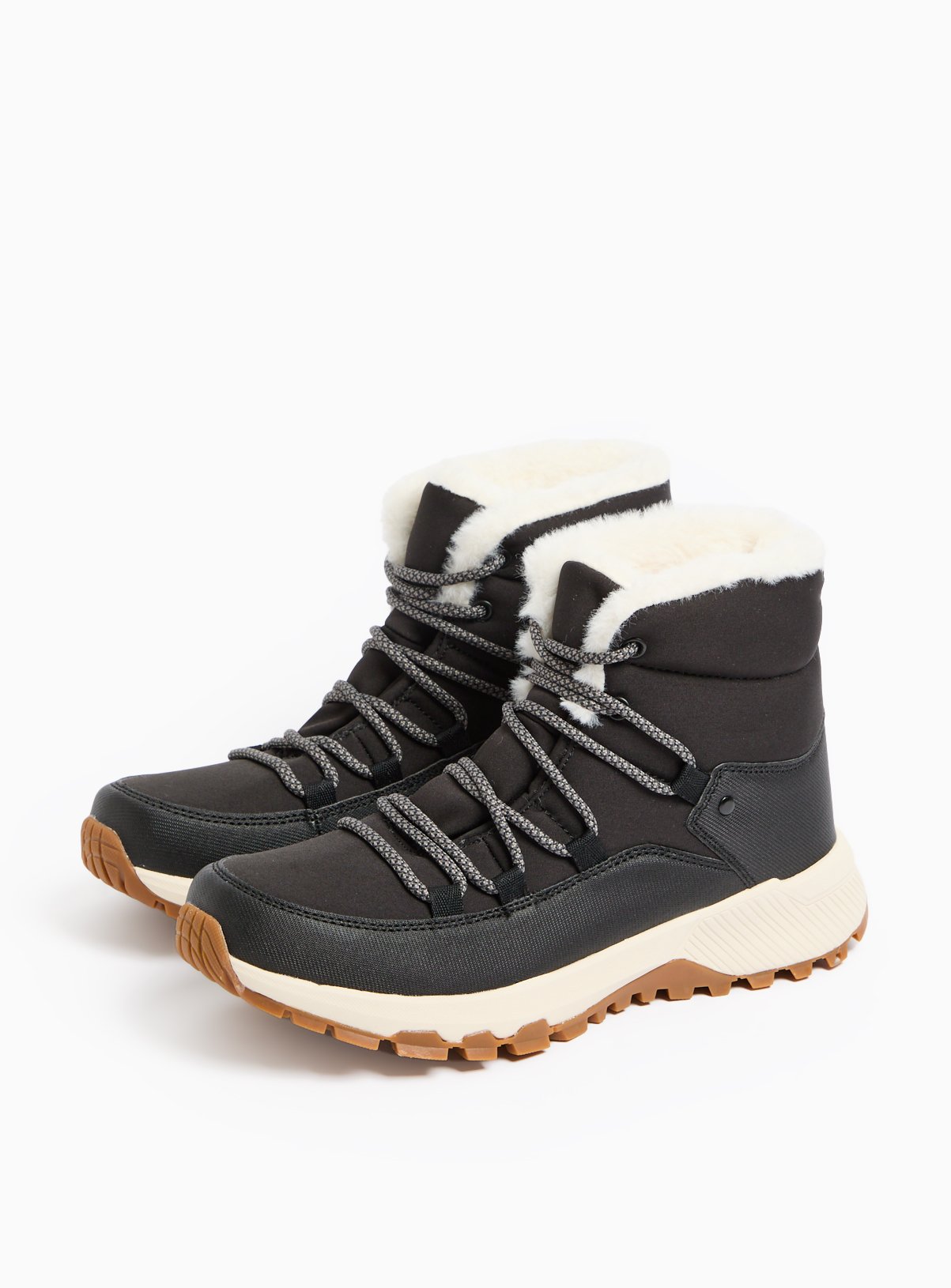 Black Padded Lace-Up Faux Fur Lined Hiker Boots
