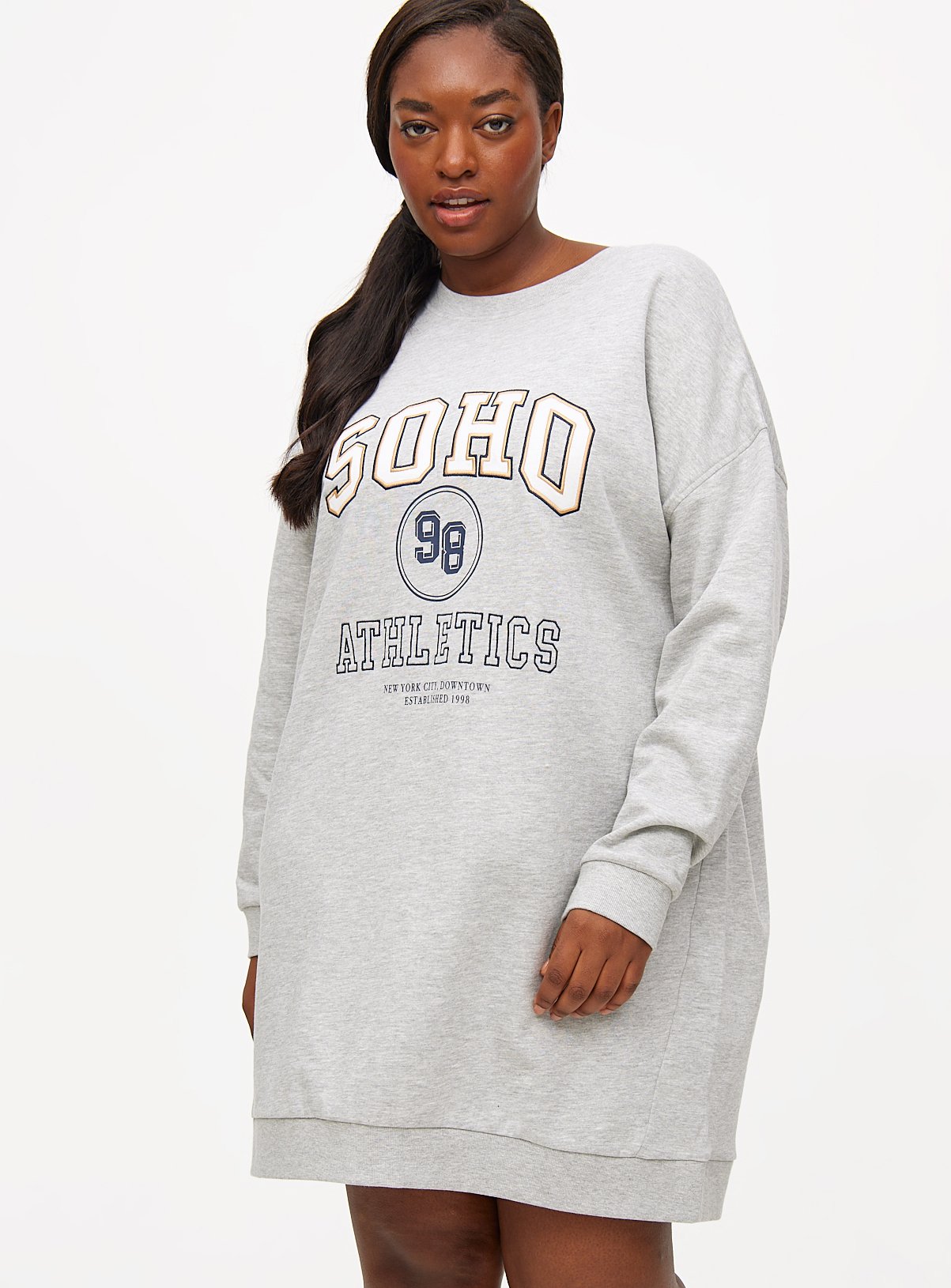 Grey Marl Slogan Sweatshirt Dress 