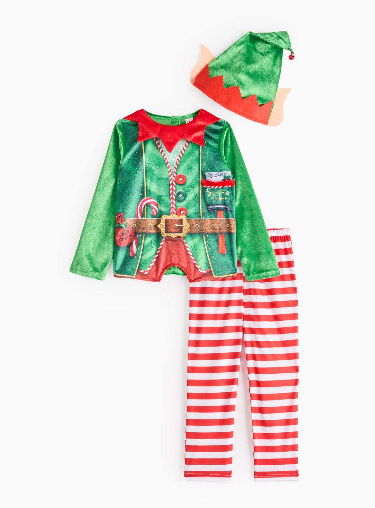 Green Christmas Elf Fancy Dress Costume 