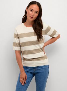 KAFFE Lizza Short Sleeve Stripes Pullover Beige 