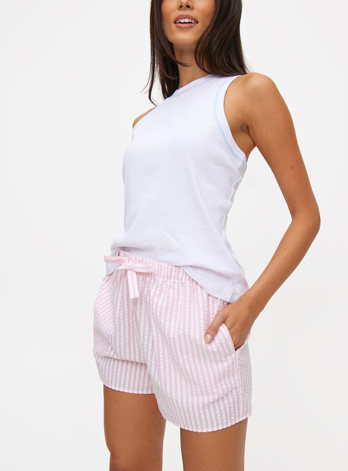 Pink Stripe Seersucker Pyjama Shorts 