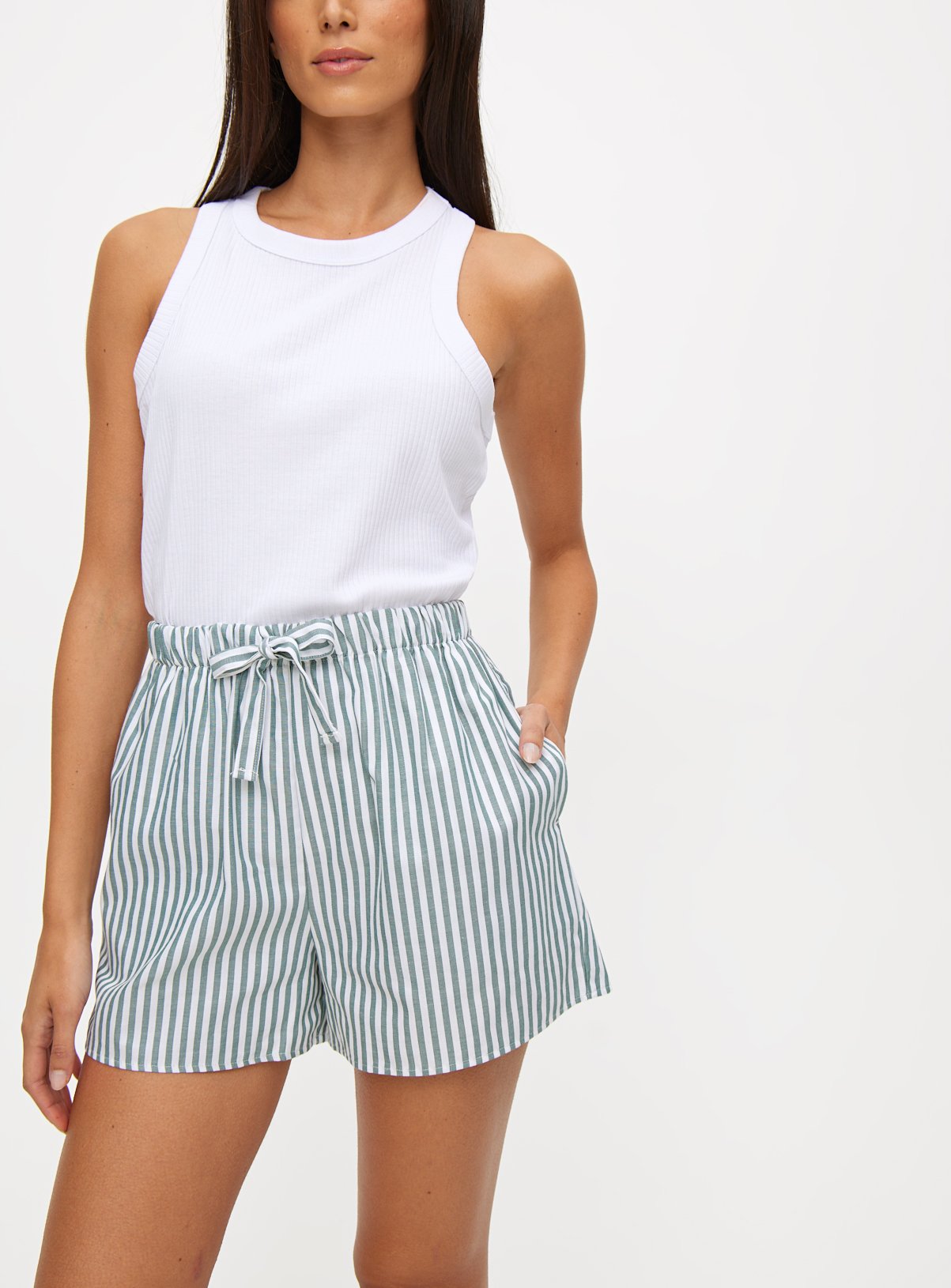 Green Stripe Cotton Coord Pyjama Shorts  