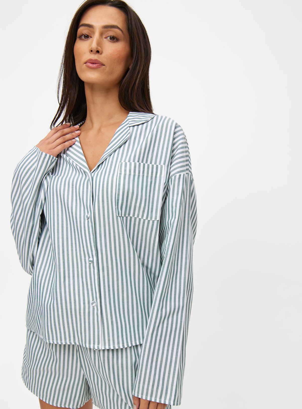 Green Stripe Traditional Cotton Coord Pyjama Shirt