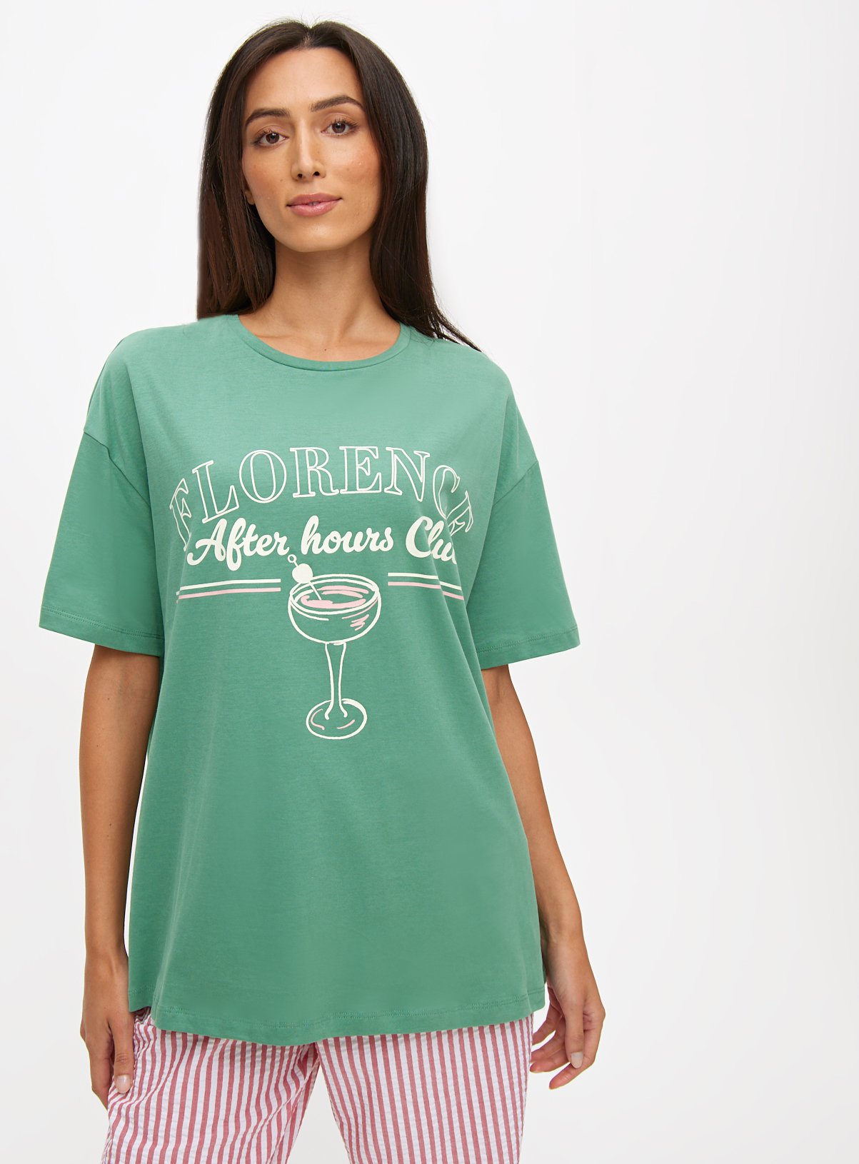 Green Florence Print Coord Pyjama T-Shirt  