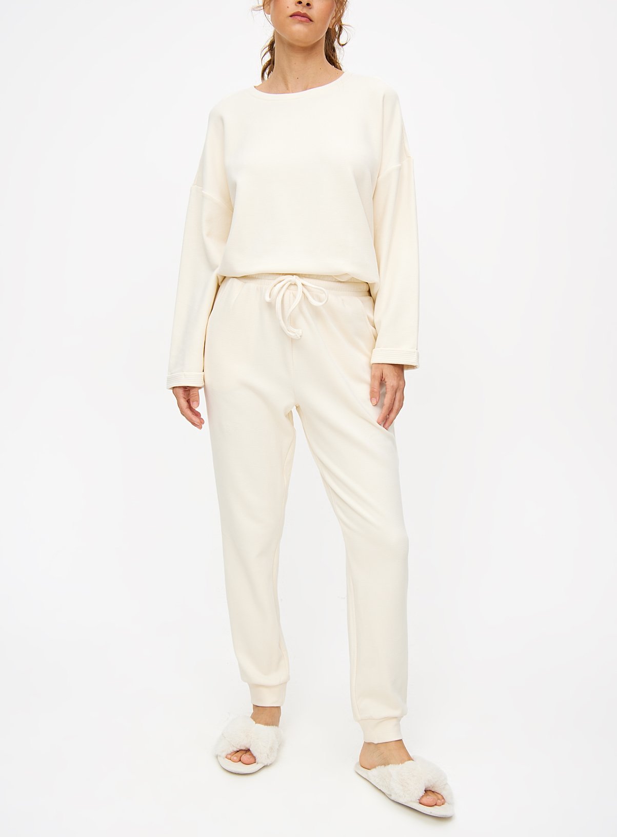 Cream Brushed Scuba Coord Pyjama Bottoms  