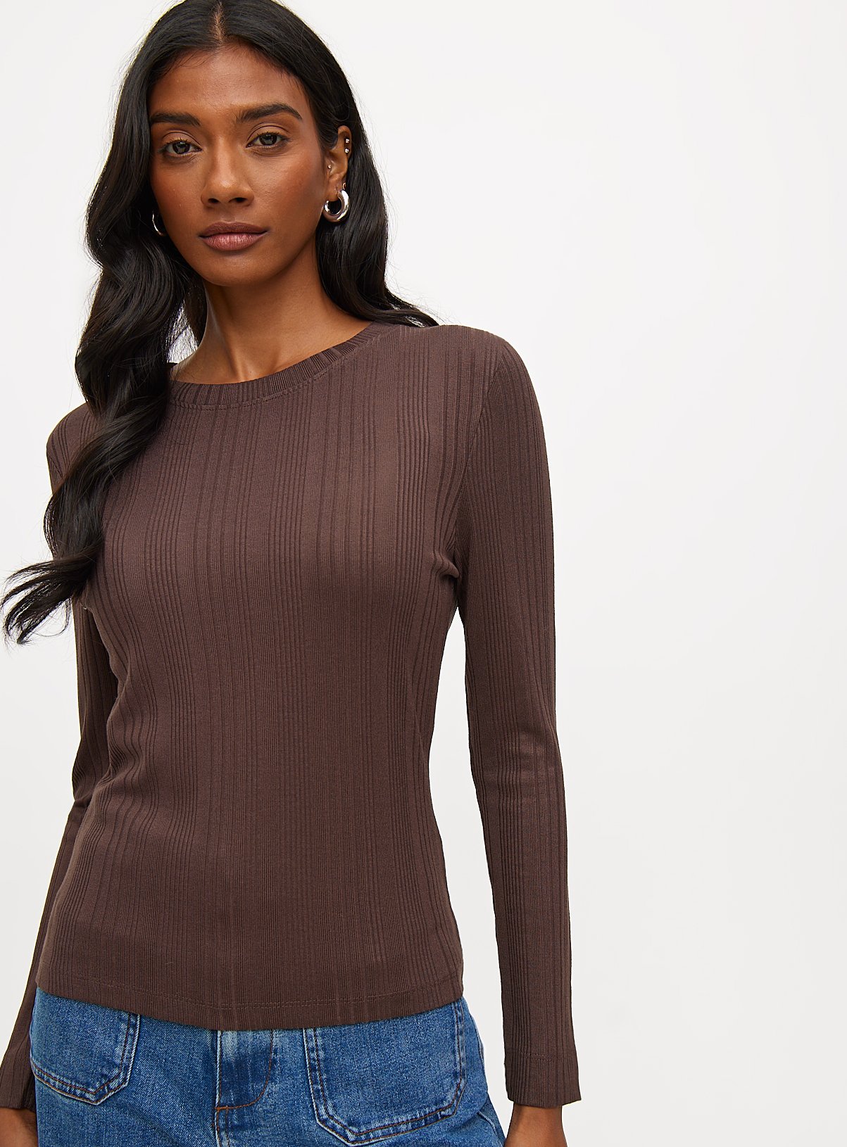 Crew Neck Ribbed Slim Fit Long Sleeve Top 