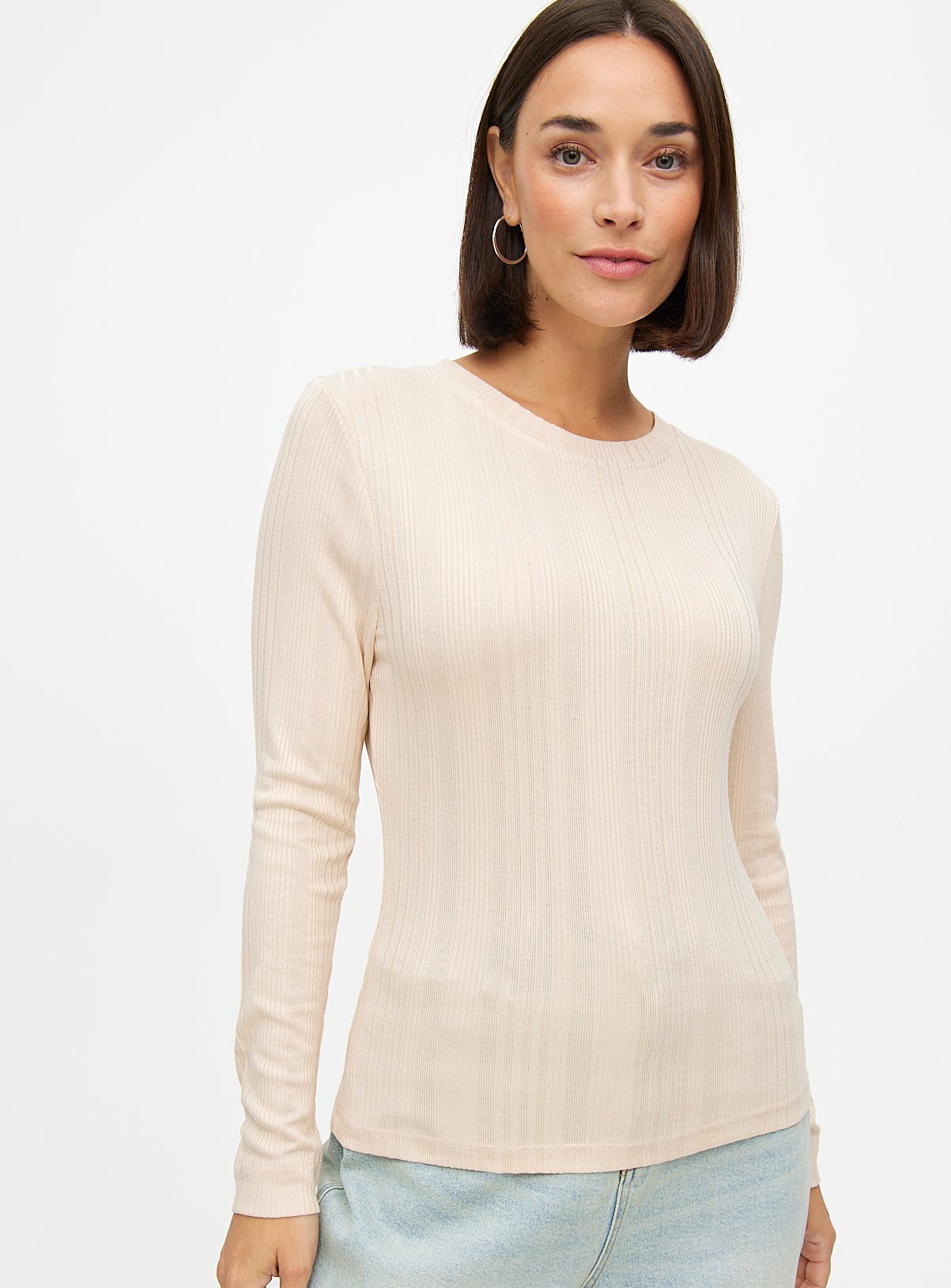 Cream Crew Neck Ribbed Slim Fit Long Sleeve Top 8