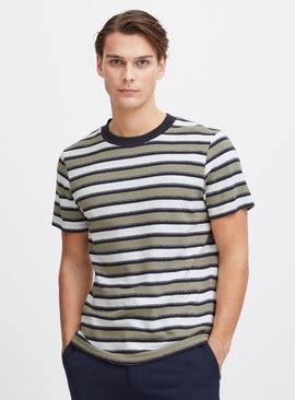CASUAL FRIDAY Pale Green Texture Striped T Shirt 