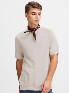 CASUAL FRIDAY Stone Linen Mix Knitted T Shirt 