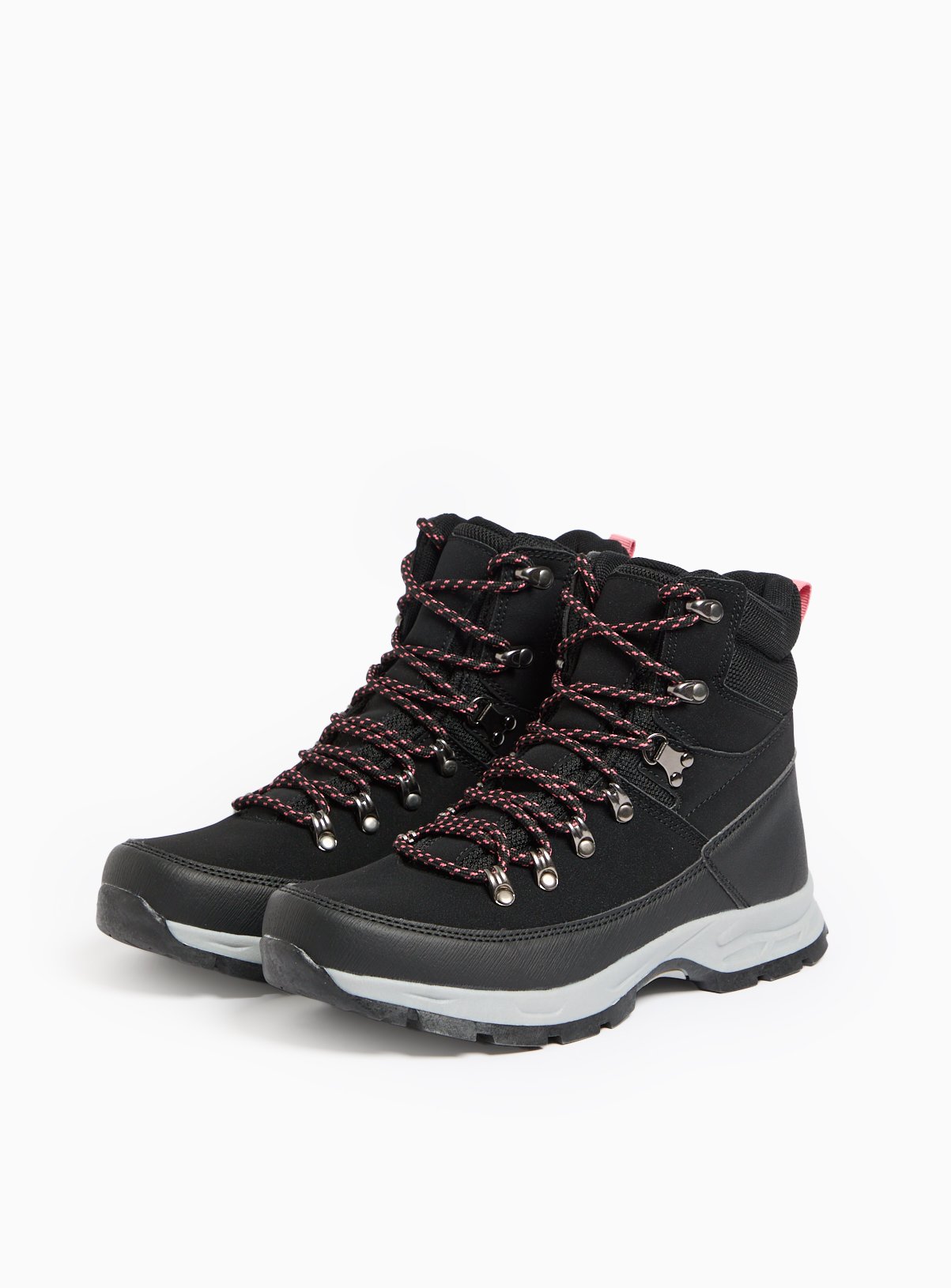 Black Lace-Up Pink Detail Hiker Boots