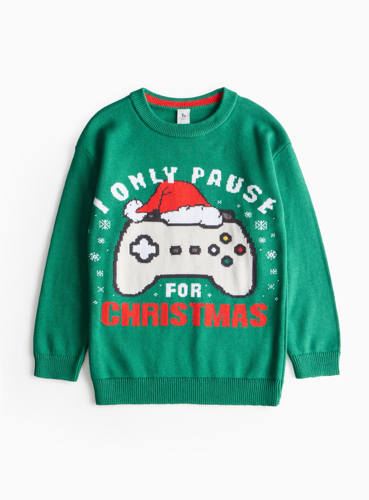 Green Christmas Gaming Print Knitted Jumper 