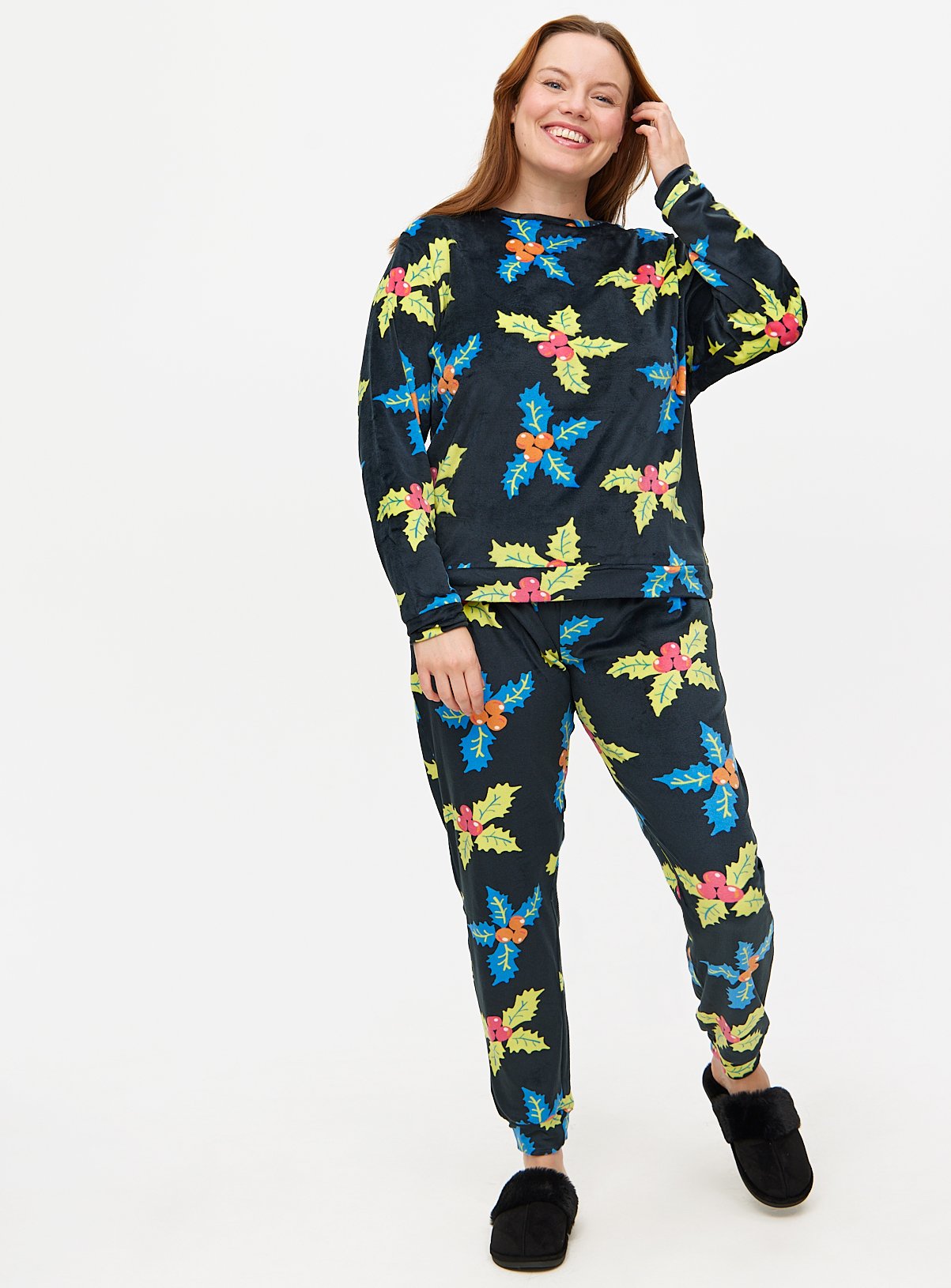Bright Festive Holly Slinky Fleece Pyjamas