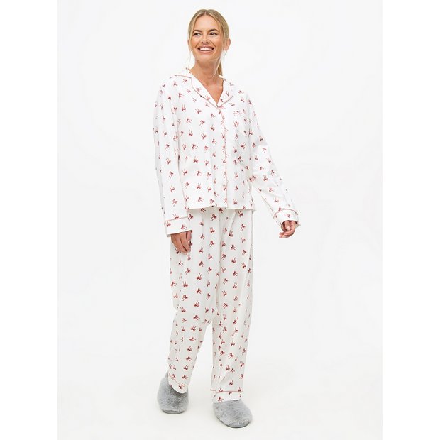 Buy Oatmeal Pink Bow Print Traditional Pyjama Set L Pyjamas Tu