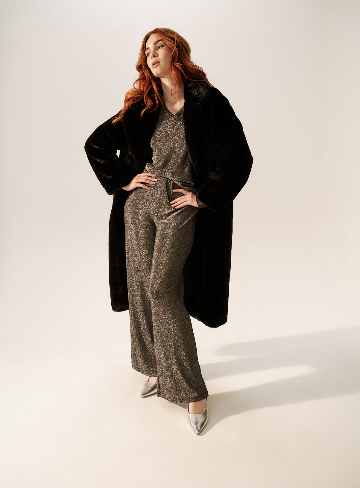 Metallic Silver Shimmer Wide Leg Co-ord Trousers  