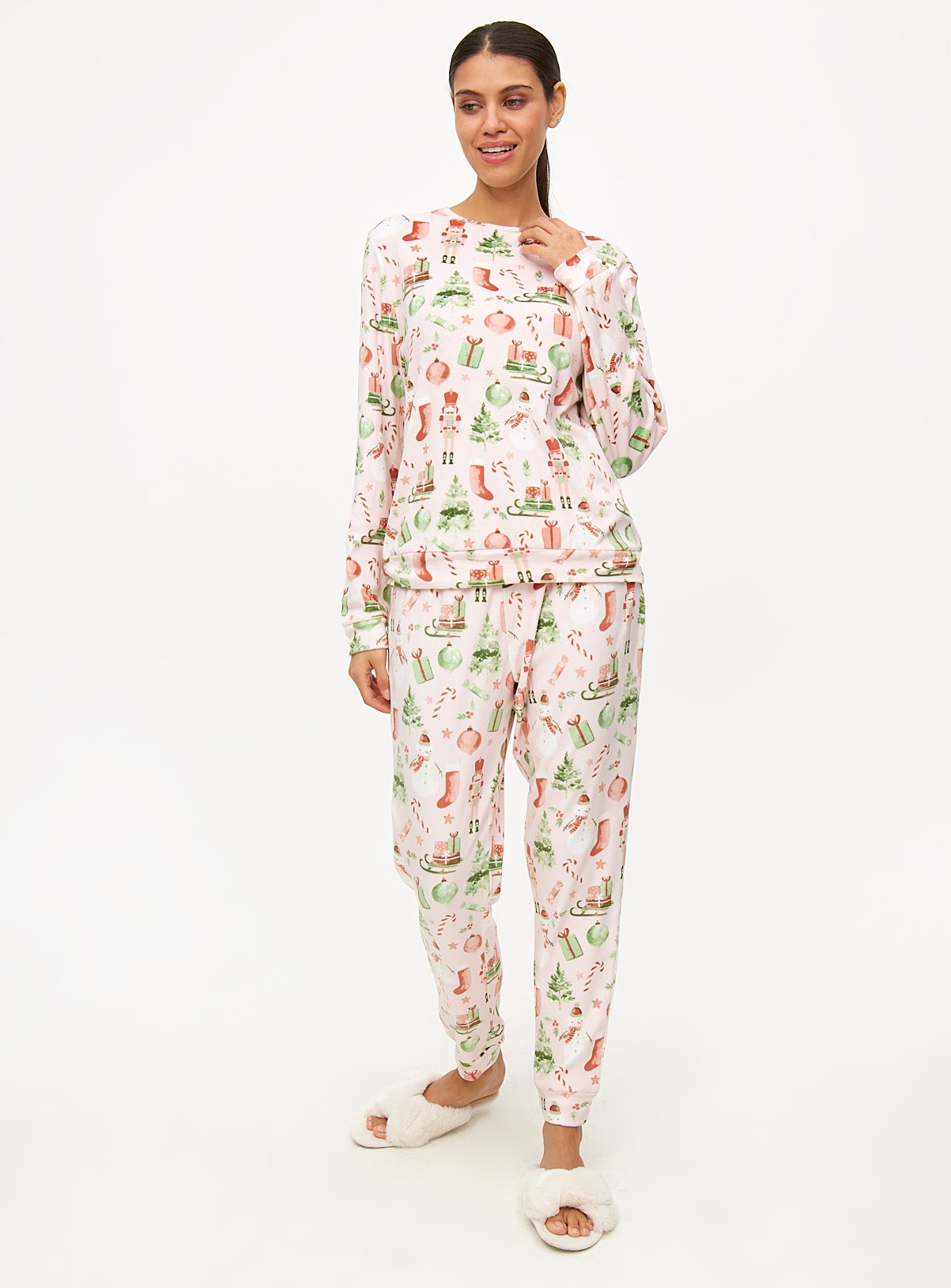 Pink Christmas Trinkets Slinky Fleece Pyjamas 