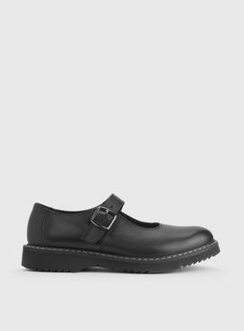 START-RITE Embrace Black Leather Chunky Mary Jane School Shoes 