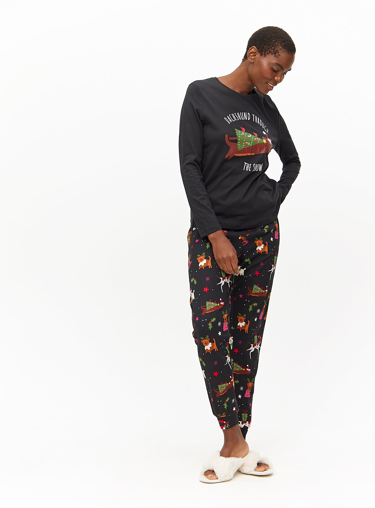 Matching Family Women's Christmas Dog Printed Pyjamas