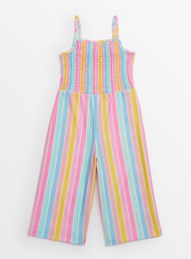 Rainbow Stripe Shirred Strappy Jumpsuit  