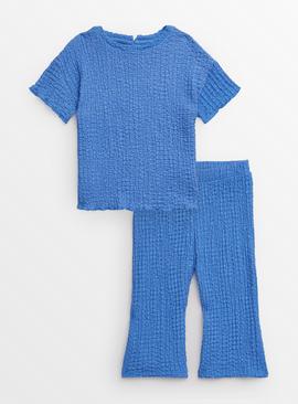 Blue Crinkle T-Shirt & Culottes Set 