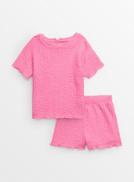 Pink Crinkle T-Shirt & Shorts Set  
