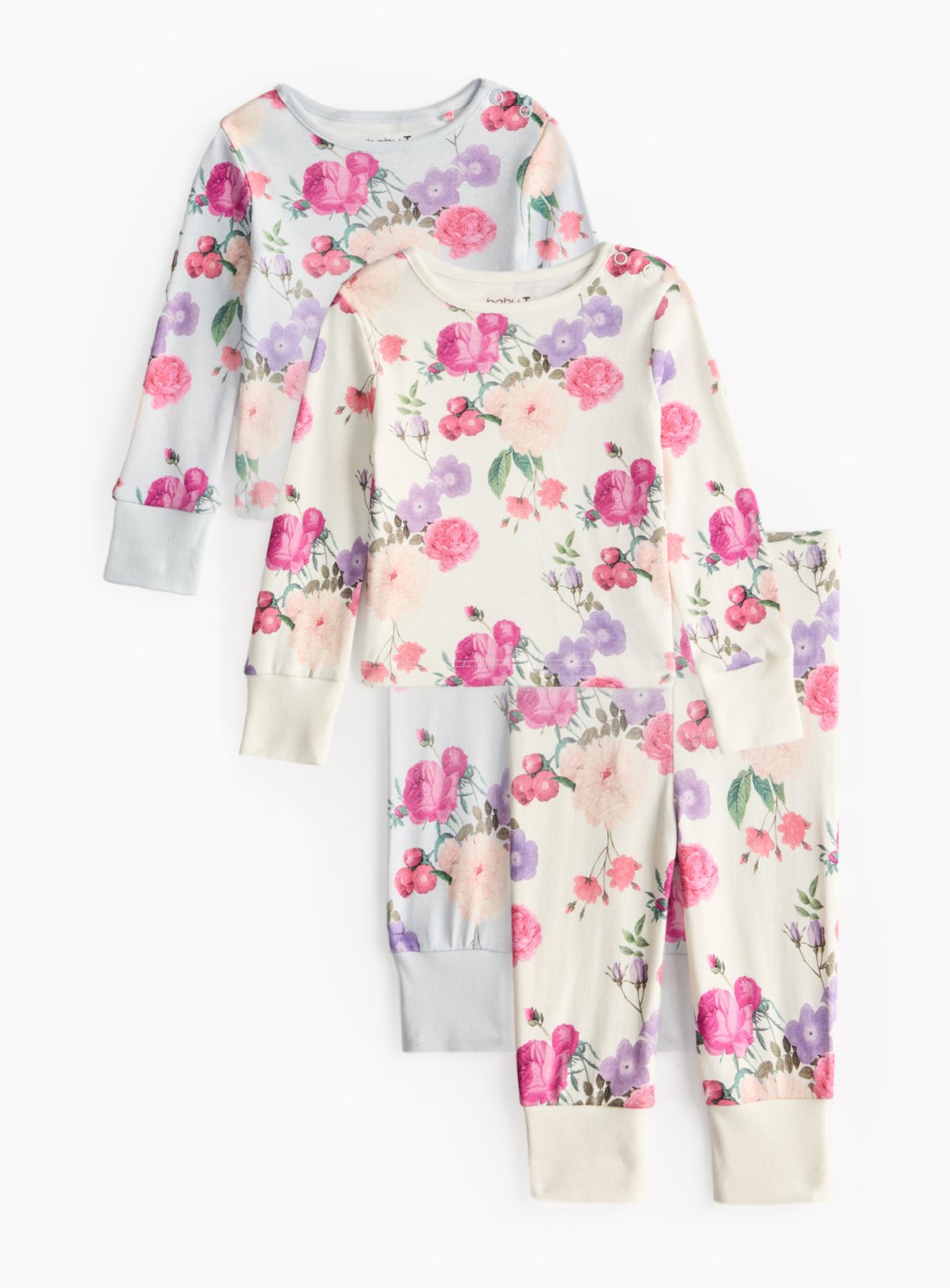 Light Blue & Cream Floral Printed Pyjama Sets 2 Pack 