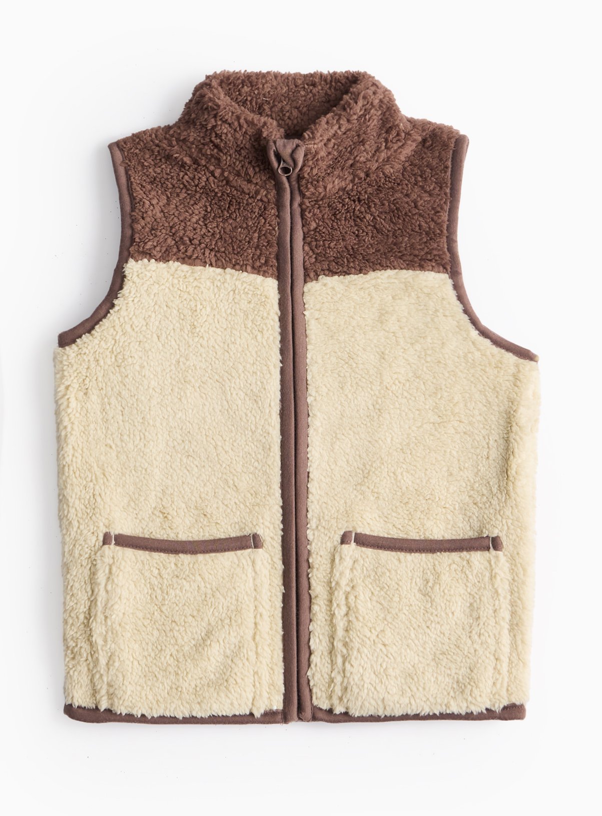 Brown Colour Block Borg Fleece Gilet