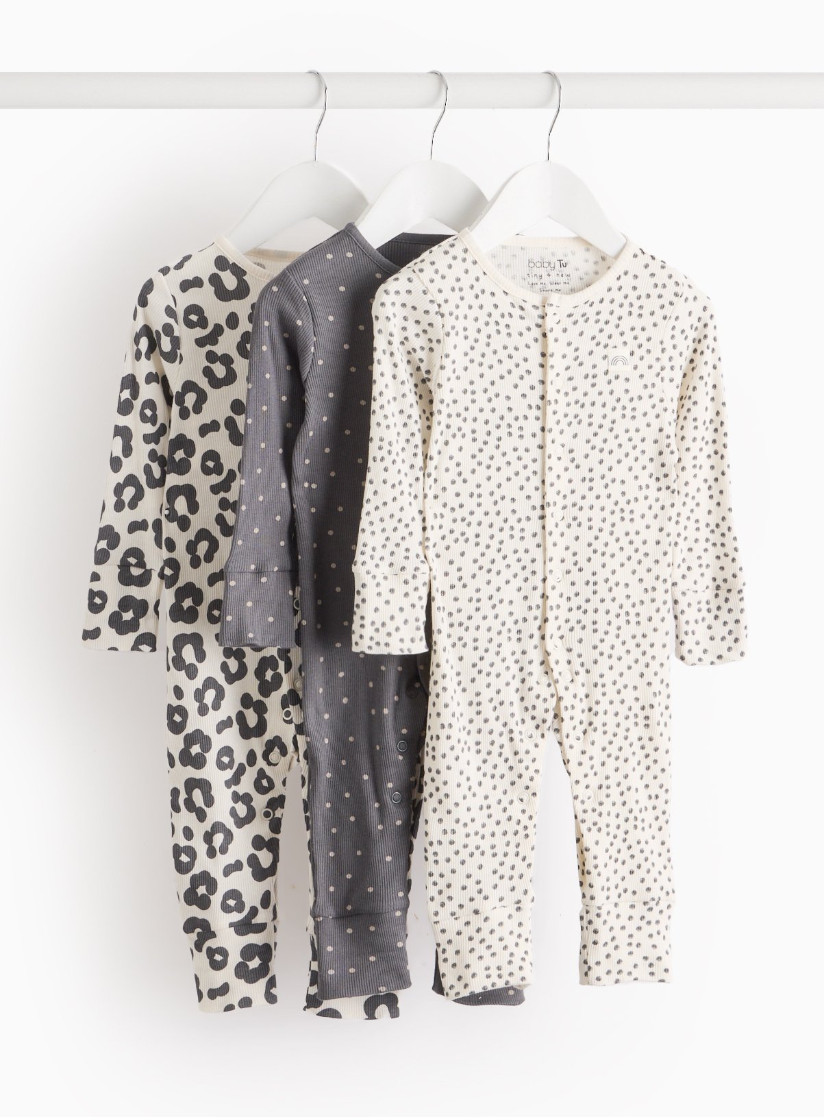 Tu Grow With Me Mono Printed Ribbed Sleepsuits 3 Pack 