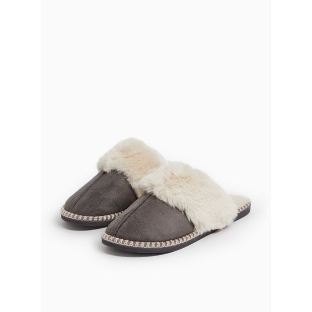 Grey suede mule slippers store