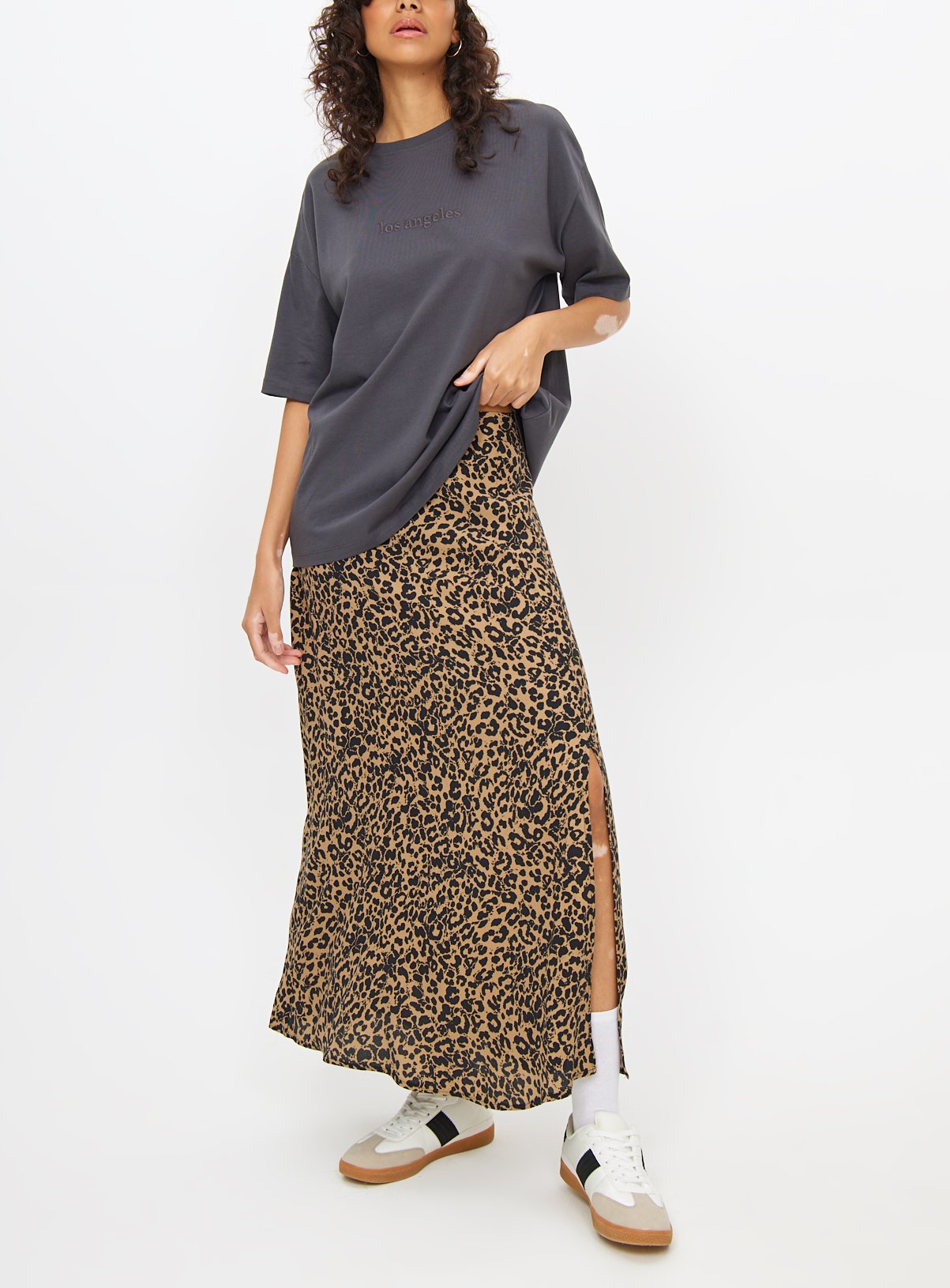 Leopard Print Side Split Midaxi Skirt 