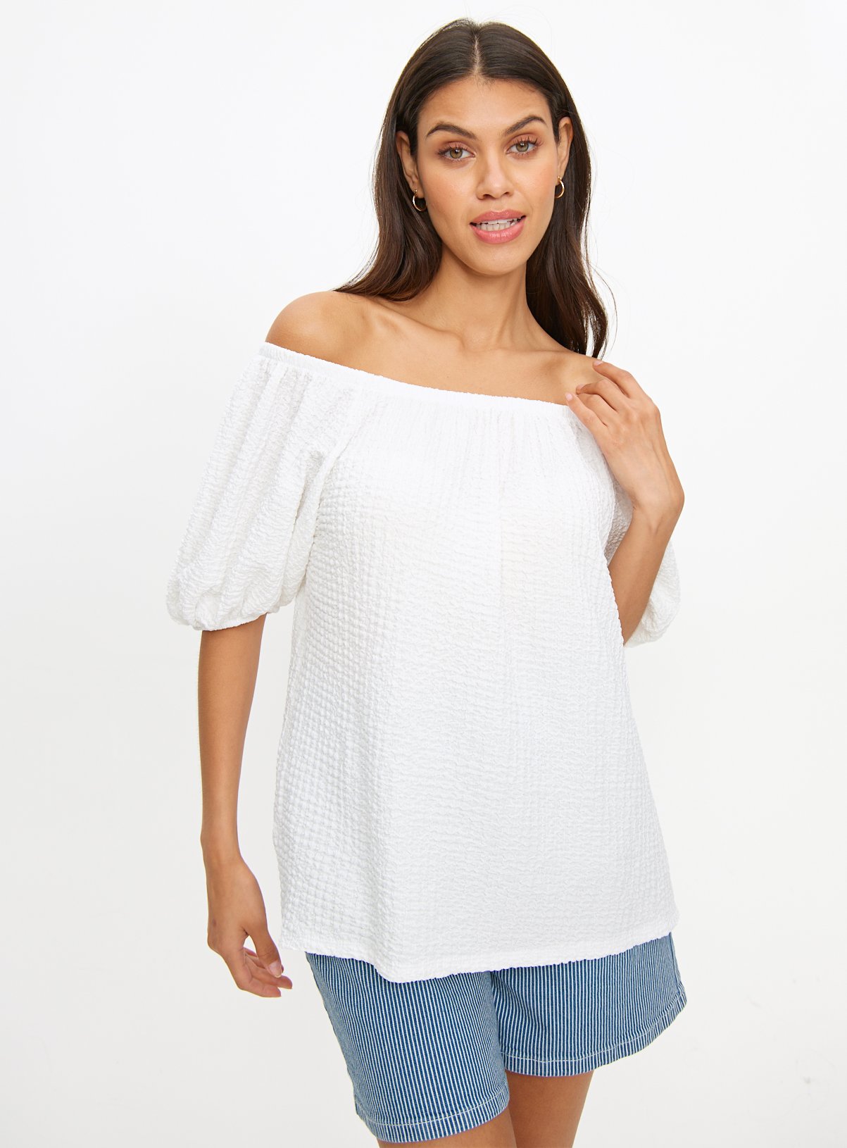 Textured Half Sleeve Bardot Top  
