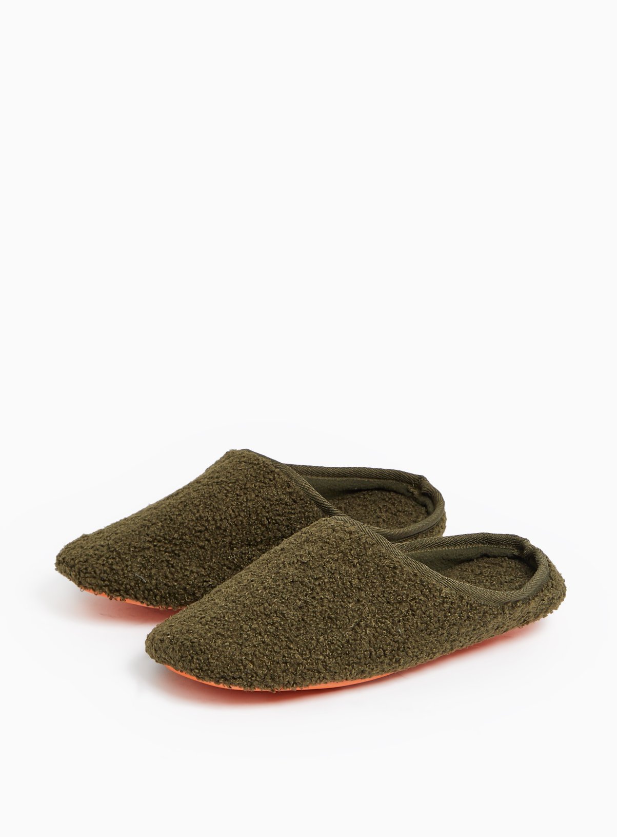 Khaki Borg Fleece Contrast Mule Slippers 