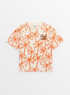 Orange Palm Print T-Shirt 