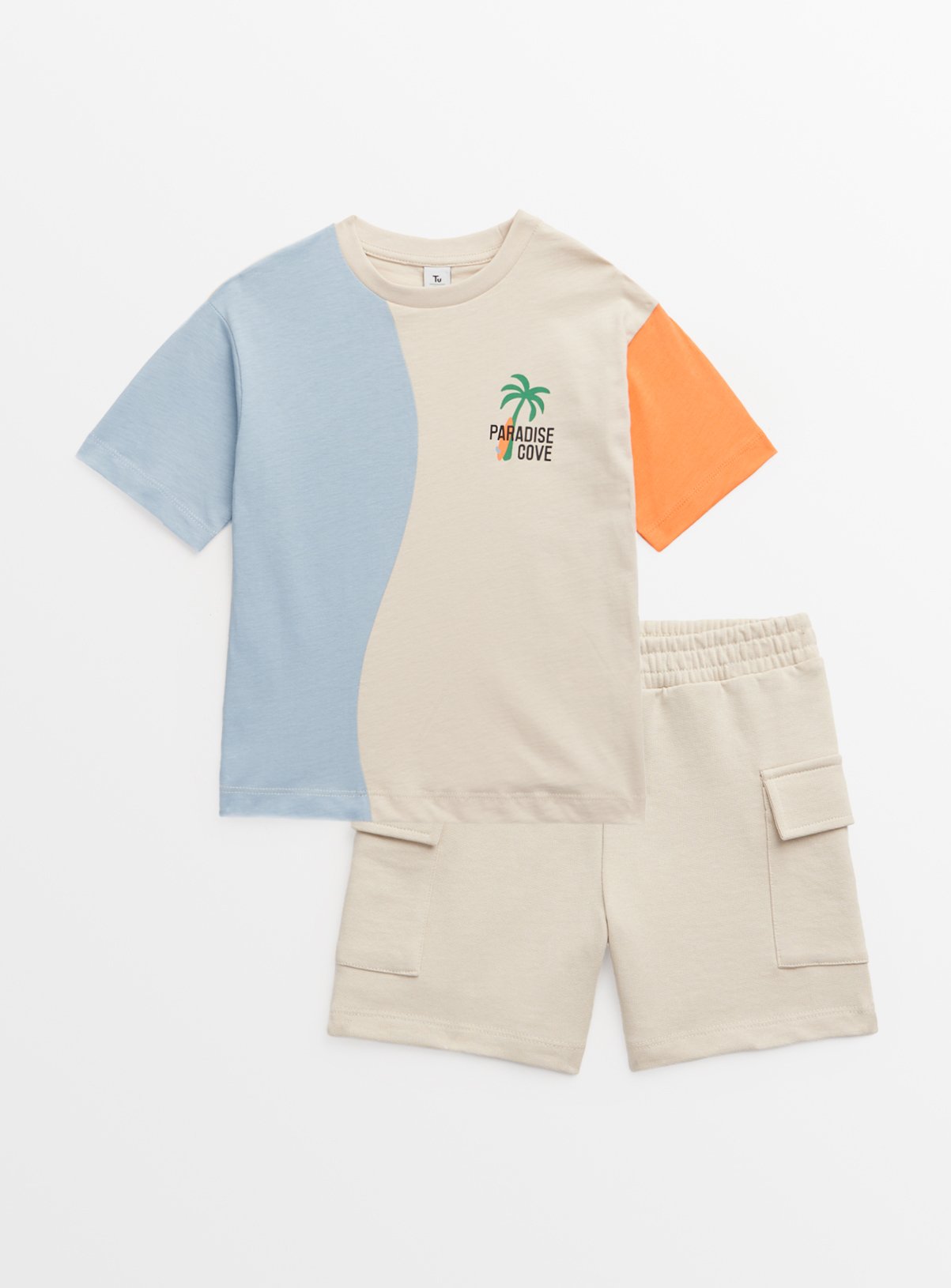 Wave Colour Block T-Shirt & Cargo Shorts Set 