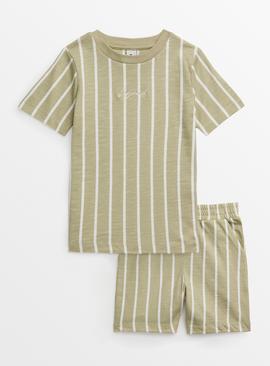 Khaki Stripe T-Shirt & Shorts Set 