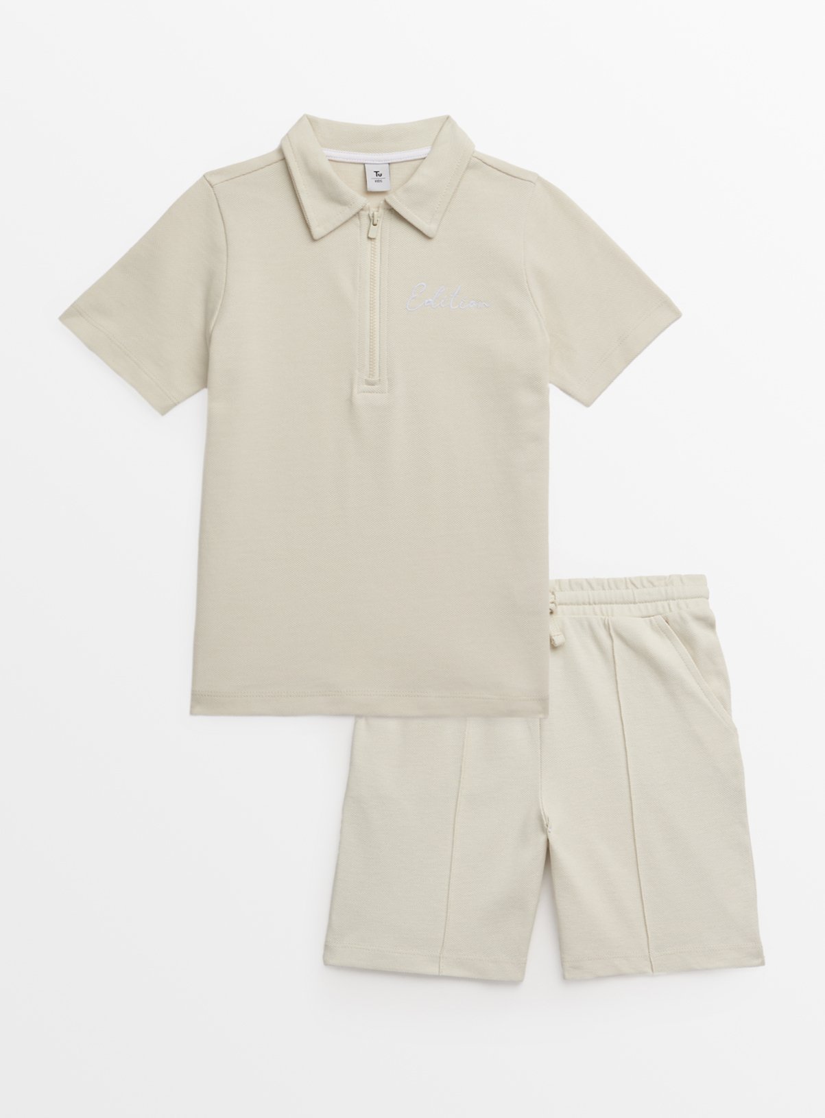Cream Polo Shirt & Shorts Set