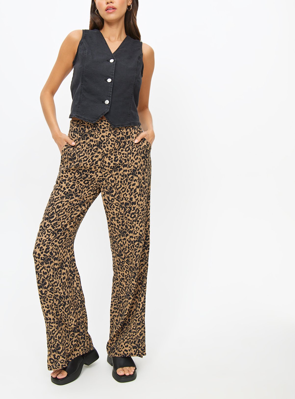 Leopard Print Wide Leg Coord Trousers  