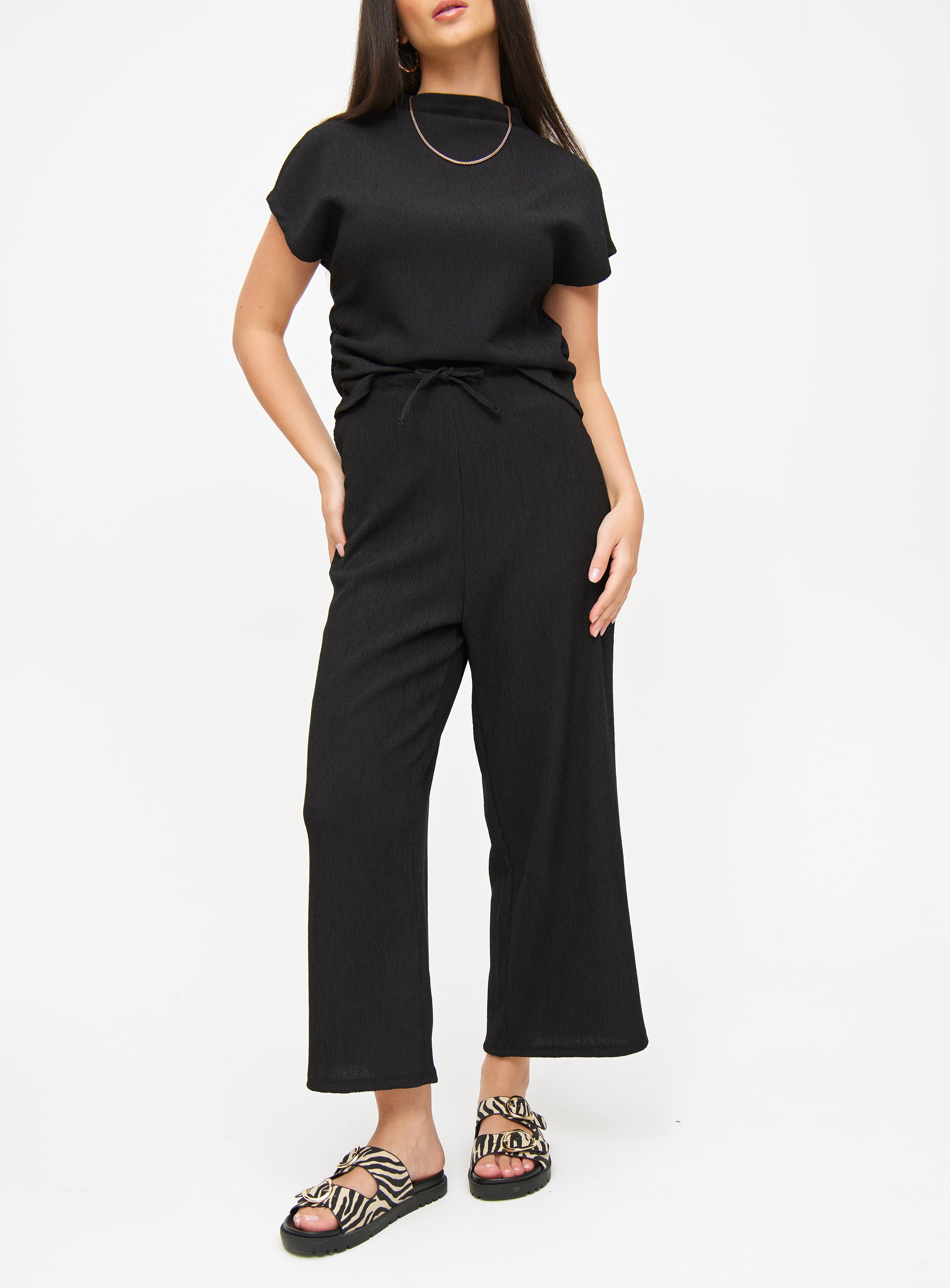 Crinkle Wide Leg Cropped Coord Trousers  
