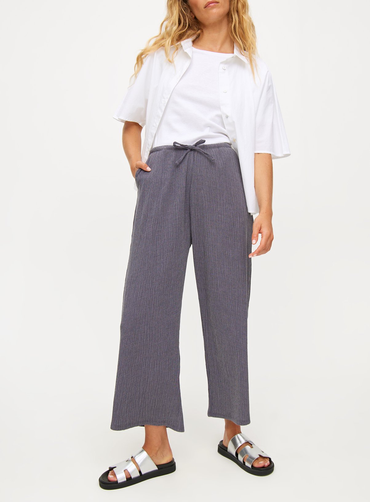 Crinkle Wide Leg Cropped Coord Trousers  