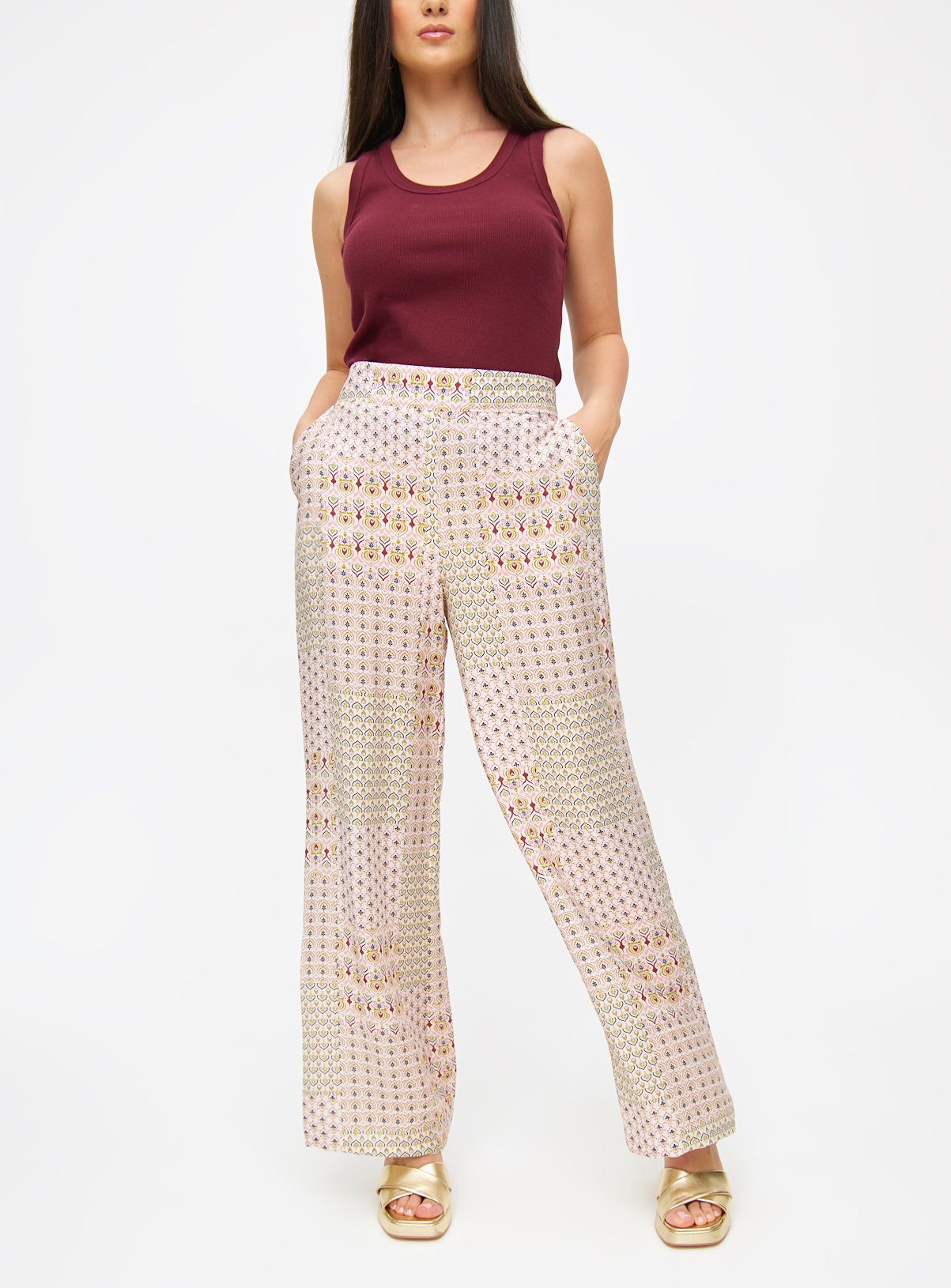 Patchwork Tile Print Wide Leg Coord Trousers 