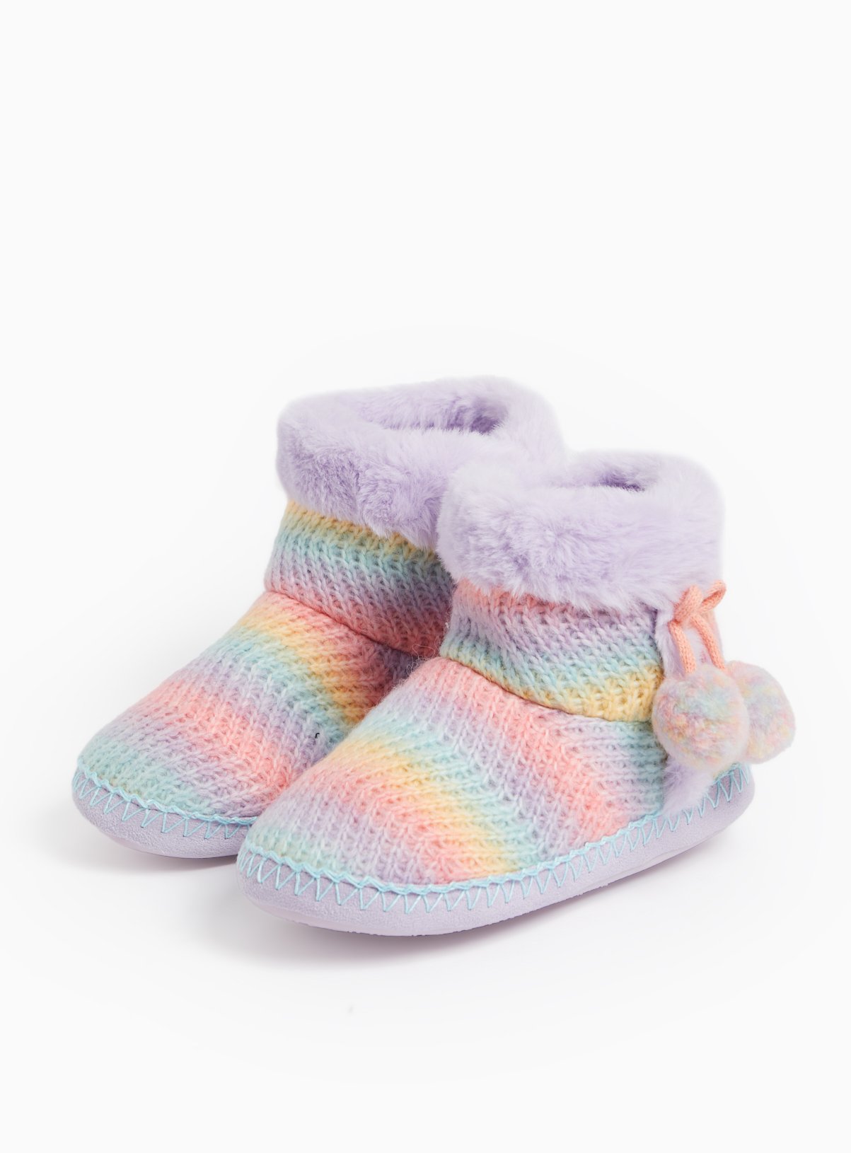 Pastel Rainbow Knitted Faux Fur Lined Slipper Boots 