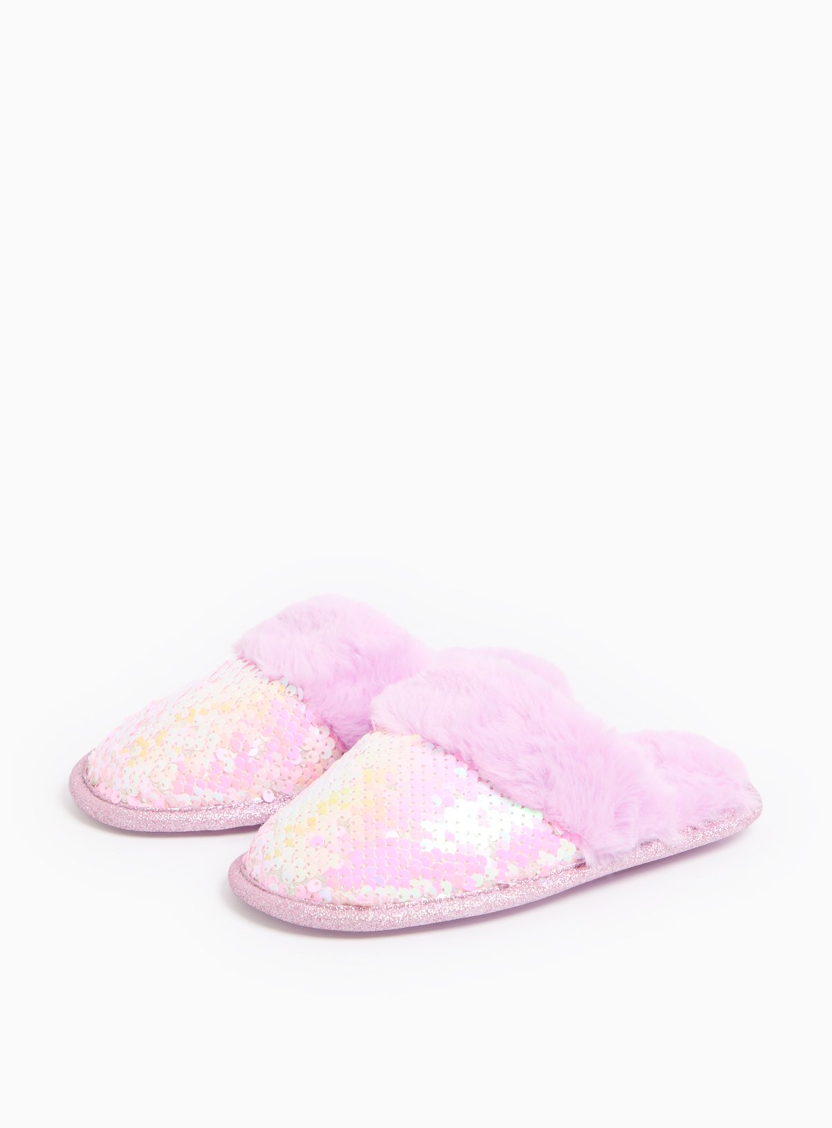 Pink Sequin Faux Fur Lined Slippers 