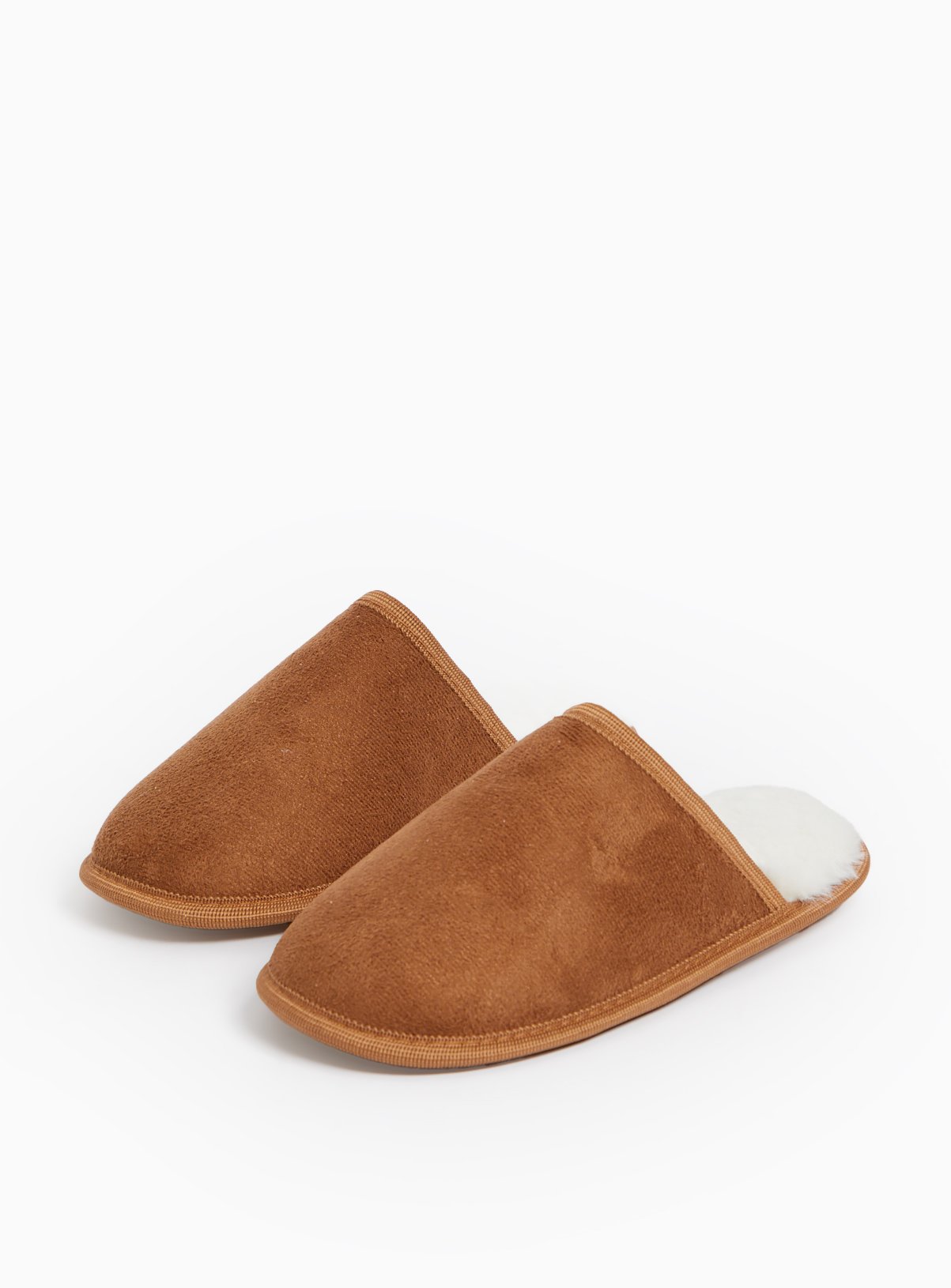 Tan Faux Fur Lined Mule Slippers 