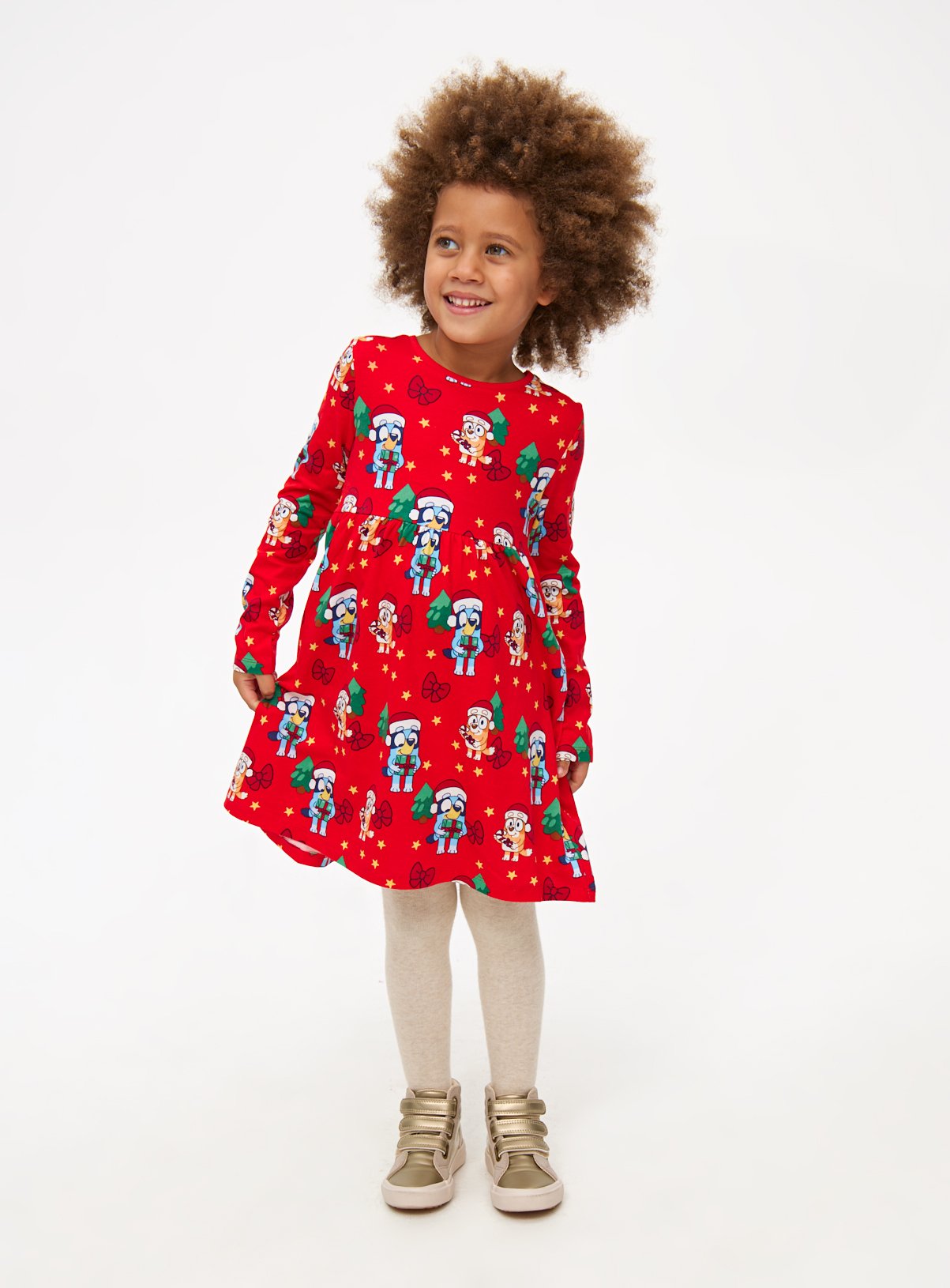 Bluey Christmas Character Print Long Sleeve Dress 