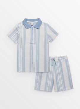 Blue Stripe Polo Shirt & Shorts Set 