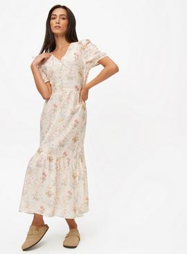 Neutral Floral Midaxi Tea Dress 